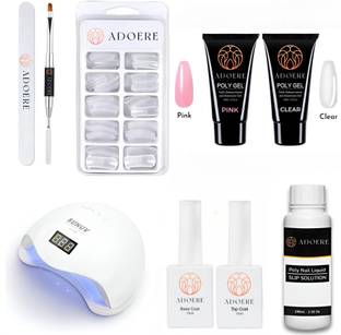 Adoere Acrylic Gel Poly Nail Gel Nail Extension Set With Top & Base Coat Nail Art Combo