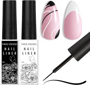 THR3E STROKES Gel Nail Liner Polish | Nail Art DIY Nail Design Line Black & White Nail Gel