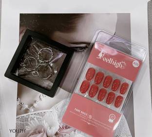 feelhigh Stick On Nails 24 Reusable Artificial Fake Nail Set Long Lasting, Quick Fix