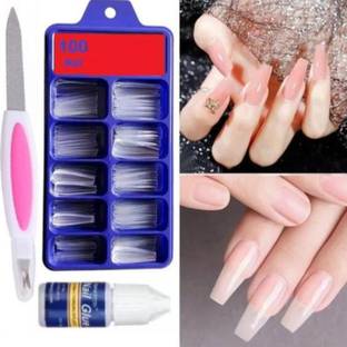 BRM TRADERS 100 pcs Nails, Nail Glue and Nail Filer Combo (Pack of 3)
