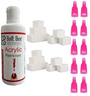 BOLT BEE Acrylic remover 100ML, 1000pc ling free wips, 10Pcs Plastic Acrylic Nail Art