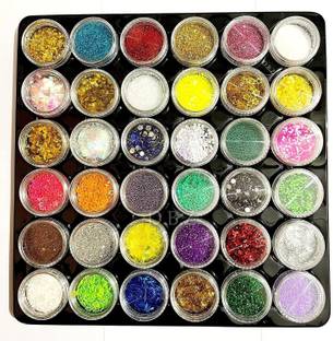 El Syco 36 in 1 Set of 3D Nail Art Glitter Bottle, Sequins, Rhinestones, Beads