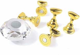 Qunex care Professional Magnetic Nail Holder + 5 Tips Practice Training Display Stand Crystal Holders Alloy False Nails Showing Shelf Manicure Tools (Multicolor)