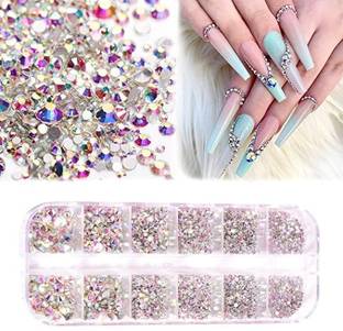 TREXEE 12 Grid Glass Crystal Manicure Art Box for Nail Art Craft Color Foil Decoration