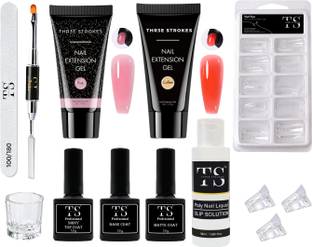 THR3E STROKES Acrylic Poly Nail Gel Nail Extension Set with Top Coat Base Coat & Slip Solution