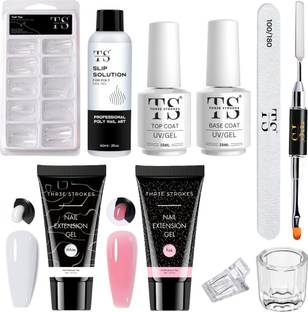 THR3E STROKES Nail Extension Kit White, Pink - Top & Base Coat & Slip Solution Nail Art Kit