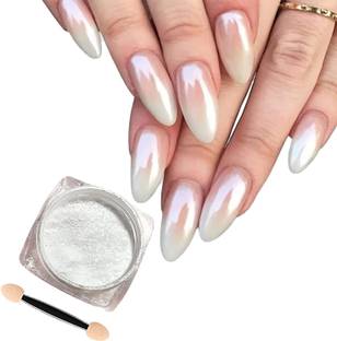 BOZLIN Magic White Pearl Chrome Nail Powder Glitter Fairy Shell Nails Aurora Moonlight