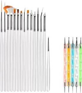 feelhigh cosmetics nail art brush set of 15 pieces and 5pcs 2 Way Nail Dotting Marbleizing Tool Set