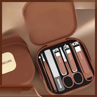 VARIYAENTERPRISE28 7 Pcs Professional Stainless Steel Pedicure Care Tools Kit (Brown)