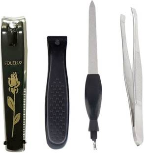 FOLELLO Nail Grooming Kit - Black Finish Set of Nail Cutters, Nail Filer & Tweezer