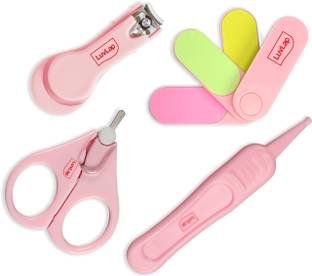 LuvLap Baby Grooming Scissors & Nail Clipper Set/Kit, Manicure Set, 4pcs, Pink, 0m+