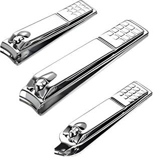SYGA Nail Pack of 3 Clipper Set Silver Stainless Steel Fingernail Cutter