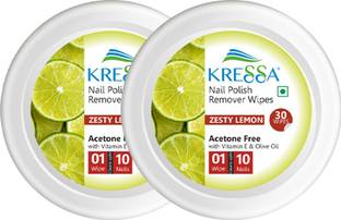 KRESSA Nail Polish Remover Wipes–Acetone Free | Travel-Friendly(Zesty Lemon, Pack Of 2)