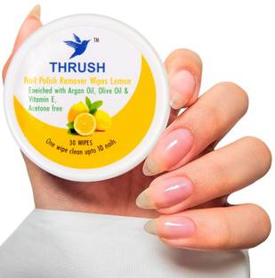 thrush Nail Polish Remover Wipes - Lemon 30 Wipes Enriched with Argan Oil, Olive oil