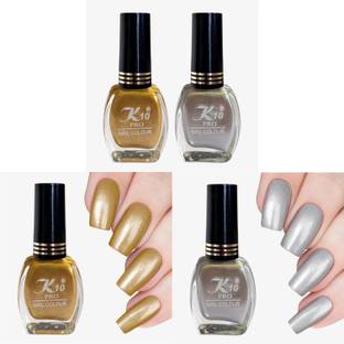 K10 Nail Polish, Long Lasting, Quick Dry Combo Silver, Golden