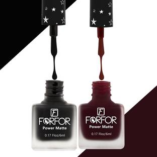 FORFOR Power Matte HD Colors Long Lasting Non Toxic Professional Set of 2 Nail Polish Black,Maroon