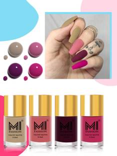 MI FASHION Pure Matte Nail Polish Combo Sets-4 Women Classic Touch & Lasting Style #NO466 Dark Sand, Dusky Rose, Magenta Red, Rich Maroon