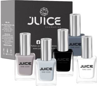 Juice | ONE COAT | NAIL PAINT COMBO | LONG LASTING | 11ML EACH | PACK OF 5 | GRAVEL GRAY - 27, JET BLACK - 29, FROST WHITE - 30, NATURAL GRAY - 52, DARK OAT - 54