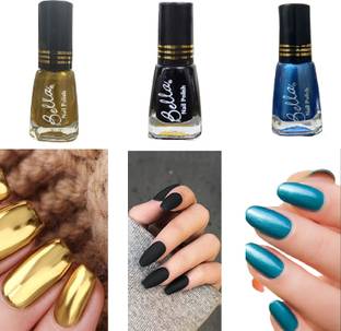 TEMPER Morden Long lasting High Gloss Shine Nail Polish combo Golden, Black, Blue