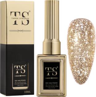 THR3E STROKES Gel Nail Polish UV | Long Lasting, High Gloss, Hema-Free for Nail Art | 74 - Glitter Gold (UV Lamp Needed)