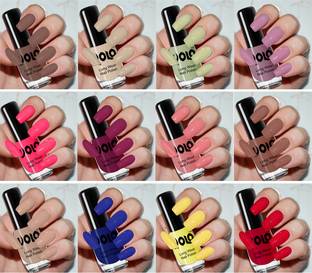 Volo Color Rich Toxic Free Perfection Shine Nail Polish Set of 12 Combo-No-279 Mischievous Mint, Red, Dark Nude, Nude, Nudes Spring, Candy Cotton, Passion Pink, Wine, Yellow, Royal Blue