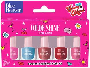 BLUE HEAVEN Color Shine Pack of 5 Mini Nail Polish Kit, Vacay Mood, Glossy Gel Finish Vacay Mood