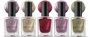 OG BEAUTY Metallica Nail Paint Set of 5 | Vegan, Quick-Dry Metallic Polish | 10ml Each Multicolor