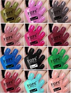 FOPE Enamel Splash Glossy nail polish combo set F-63 Blue,Black,Light Green,Old Brick,Sky Blue,Light Pink,