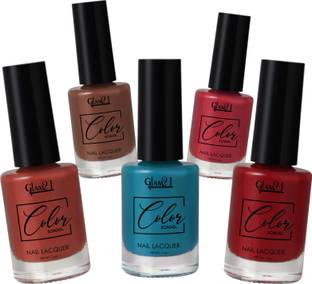 Glam21 Cosmetics Color School Nail Polish/ Nail Color-Long Lasting | Quick Drying | Glossy Finish Combo of 5 Shades - 14