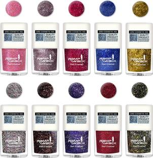 Ramp Walk High Gloss Glitter Nail Polish Quick Dry & Long Lasting 5 ml each Silver,Deep Red,Green,Blue,Royal Blue,Muave,Copper,Red,Pink,Golden