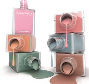 Bella Voste Professional PASTEL Nail Polish Combo|Quick Drying| Long Lasting LILAC, PEACH, GREEN, PINK, GREY, BROWN