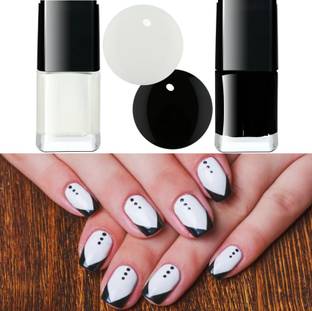 SHENYCOLORS Glossy Finish, Long Lasting Nail Paint white white and black