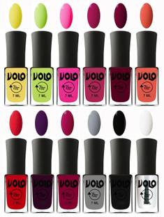 Volo No Chipping-No Fading Longest Lasting Ever Nail Polish Set at Big Promotional Price Combo-No-98 Dark Wine, Wine Maroon, Magnta Fashion, Top Coat, Redish Orange, Light Grey, Magnta, Black, Orange, Passion Pink, Yellow, Parrot Green