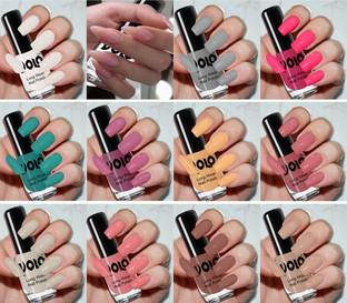 Volo Color Rich Toxic Free Perfection Shine Nail Polish Set of 12 Matte White, Light Golden, Extra Shine Top Coat, Dark Nude, Nude