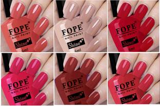 FOPE Long Shine Glossy Nail polish set-4-8Mauve,Light Brick Red Neon Peach,Nude,Red,Mauve,Light Brick Red, Magenta