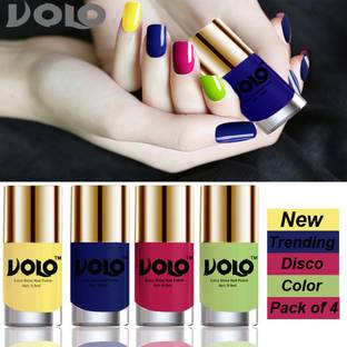 Volo Dazzling Glow Long Stable High Definition Nail Polish Combo Set Combo-No-02 Yellow, Royal Blue, Passion Pink, Parrot Green