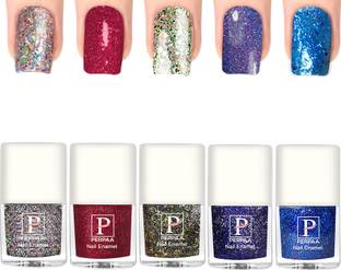Perpaa Glitter Nail Polish UV LED, Long Lasting Stay 5 ml Each,Combo 1 Silver,Red,Green,Royal Blue,Turquoise