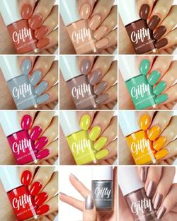 GIFTY Long Stay Quick Dry High Gloss Nail Paint Combo Strong As Coffee, Dark Brown, Nude, Forest Green, Parrot, Orange, Grey, Red