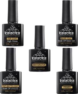 KALATIKA Top Coat/Base Coat/Primer/Top Matte Coat/Dehydrator Gel Set - 8ml Each Clear