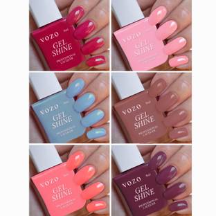 VOZO Boss of Gloss Shine Ultra Lasting Nail Polish Combo of 6 Bottles(VT-2) Magenta, Pink, Soft Blue, Blast-off Bronze, Peaches Pink, Deep Taupe