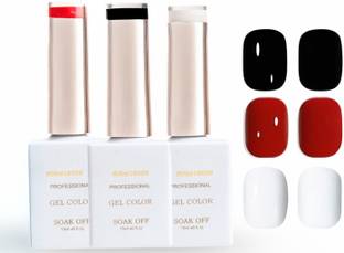 HUDA CRUSH UV Gel Nail Polish Red & Black & White Gel Nail Polish Kit Super Glossy Finish RED, Black, WHITE