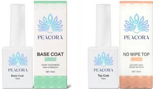 PEACORA Combo Kit of UV Top Coat Glossy and Base Coat Rubber 15ml Each Pack Nail Art Design Manicure Gifts for Women, Transparent
