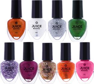 Juice Shine quick dry nail paint combo set high gloss, long stay mini nail polish kit 5,MM3,MM4,MM5,S14,S18,S26,S28,S37