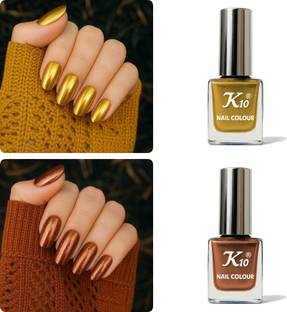 K10 MetallicNail Polish Combo Multicolor (12ML Each) Golden,Coffee