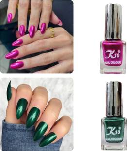 K10 Metallic Nail Polish Combo Multicolor (12ML Each) Green,Pink