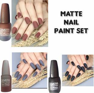 Cemera Ice Matte Toxic Free Nail Polish Combo of 3 Black, Brown, Grey