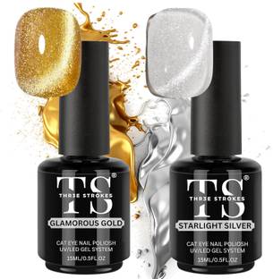 THR3E STROKES Cat Eye Gold & Silver Gel Nail Polish UV Magnetic Long Lasting for Nail Art Gold, Silver