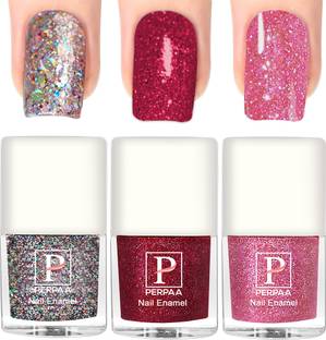 Perpaa Glitter Light Reflective Nail Polish Sparkly Gel Enamel ,C 7(5ml each) Silver,Red,Baby Pink