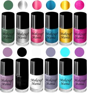 makeupmania Elegant Nail Polish Set of 12 Pcs (Set # 158) Black, White, Blue