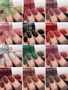 EOD 6ml each Glossy High Shine Premium Quality Long Lasting Nail Polish Paint Set of 12 Bottles Tomato Red::Black::Extra Shine Top Coat::Baby Pink::Old Brick::Pink Peach::Nude::Dark Nude::Nude::Olive Green::Light Sky Blue::Peach